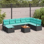vidaXL Σετ Καναπέ Κήπου με μαξιλάρι 9 pcs Μαύρο συνθετικό ρατάν