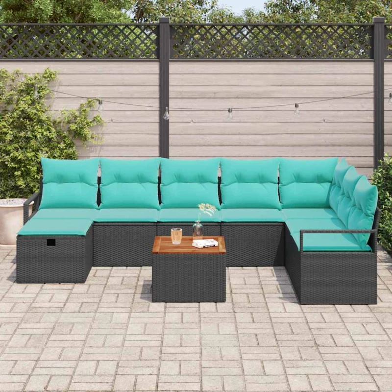 vidaXL Σετ Καναπέ Κήπου με μαξιλάρι 9 pcs Μαύρο συνθετικό ρατάν