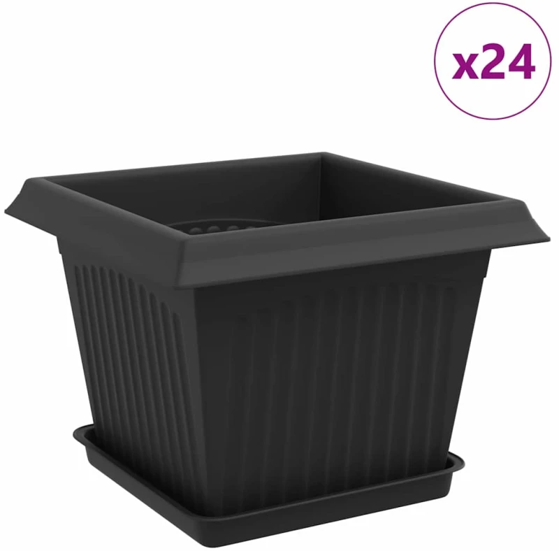 vidaXL Γλάστρες φυτών 24 pcs Μαύρο 23 x 23 x 17,5 εκ Πλαστικό