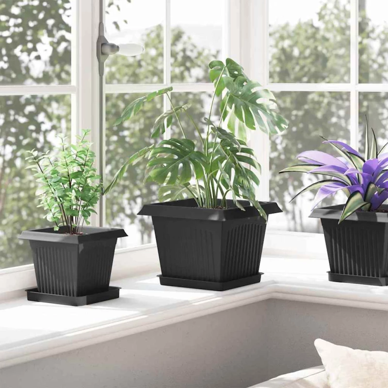 vidaXL Γλάστρες φυτών 24 pcs Μαύρο 23 x 23 x 17,5 εκ Πλαστικό