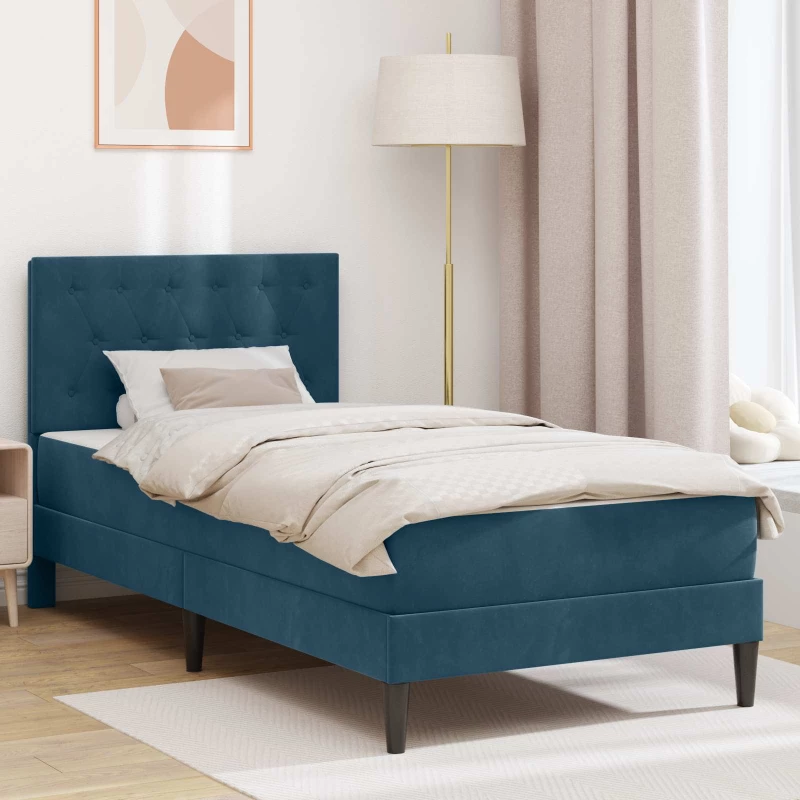vidaXL Σκελετός κρεβατιού με στρώμα Μπλε 90 x 190 cm Βελούδο