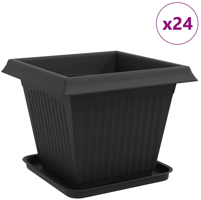 vidaXL Γλάστρες φυτών 24 pcs Μαύρο 38 x 38 x 30 εκ Πλαστικό