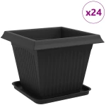 vidaXL Γλάστρες φυτών 24 pcs Μαύρο 38 x 38 x 30 εκ Πλαστικό