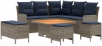 vidaXL Σύνολα επίπλων με μαξιλάρι 7 pcs Γκρι και Navy Blue Ράτα PE