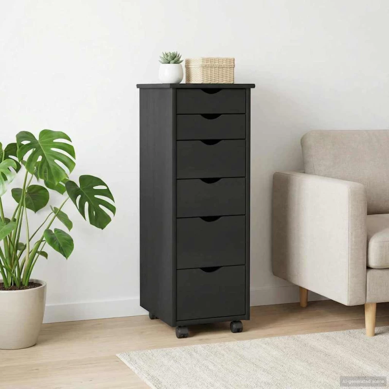 vidaXL Κινητό Ντουλάπι Μαύρο 34 x 39 x 93,5 εκ Στερεό ξύλο πεύκου