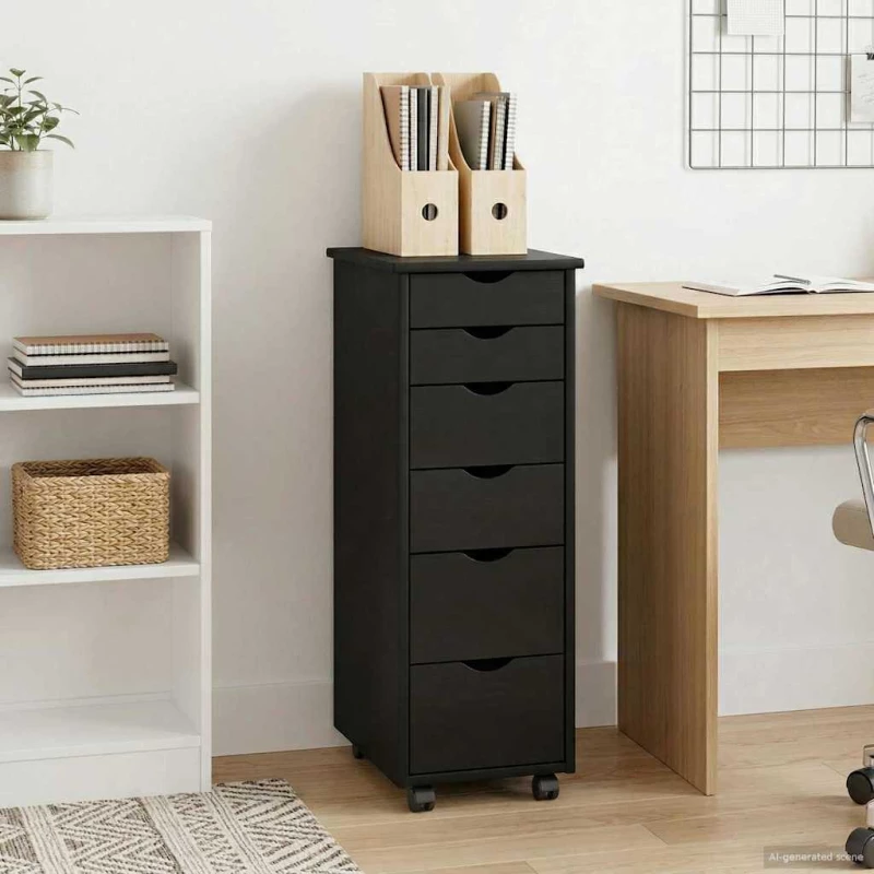 vidaXL Κινητό Ντουλάπι Μαύρο 34 x 39 x 93,5 εκ Στερεό ξύλο πεύκου