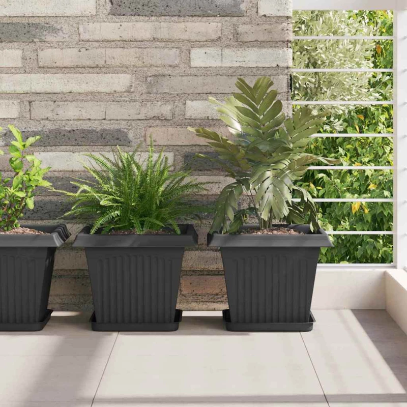 vidaXL Γλάστρες φυτών 24 pcs Μαύρο 28,5 x 28,5 x 22 εκ Πλαστικό
