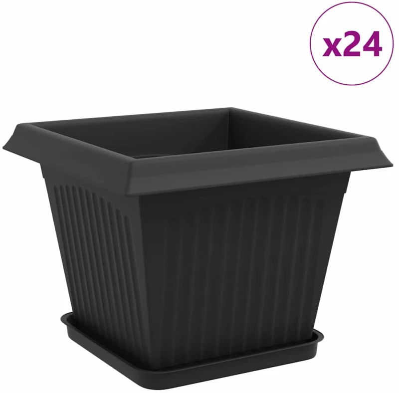 vidaXL Γλάστρες φυτών 24 pcs Μαύρο 28,5 x 28,5 x 22 εκ Πλαστικό