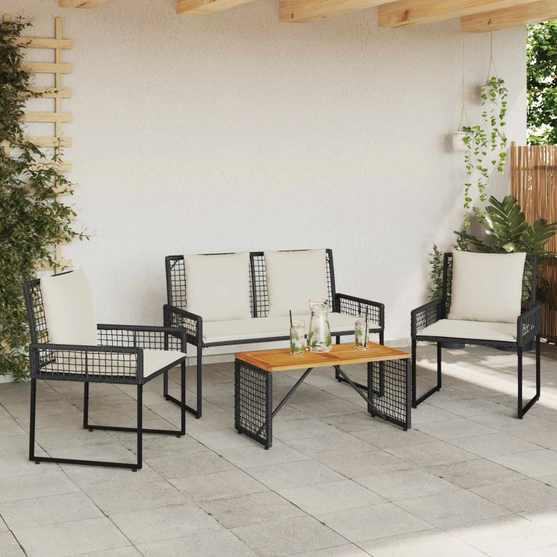 vidaXL Σετ Εξωτερικών Επίπλων με μαξιλάρι 4 pcs Μαύρο και Κρεμ Λευκό