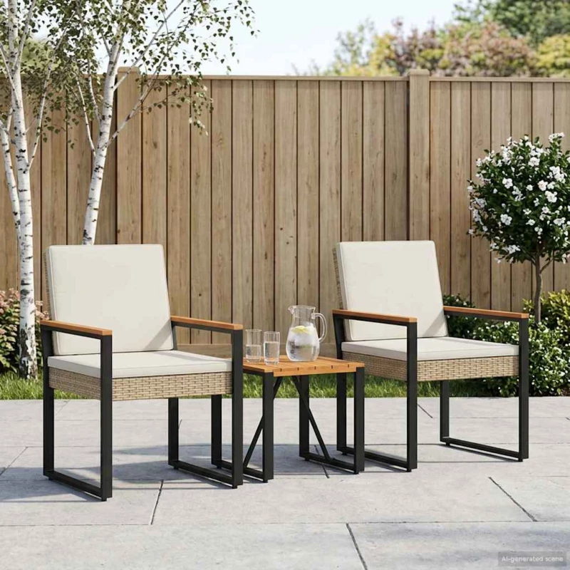 vidaXL Σετ Εξωτερικών Επίπλων 3 pcs Μπεζ και Κρέμ συνθετικό ρατάν