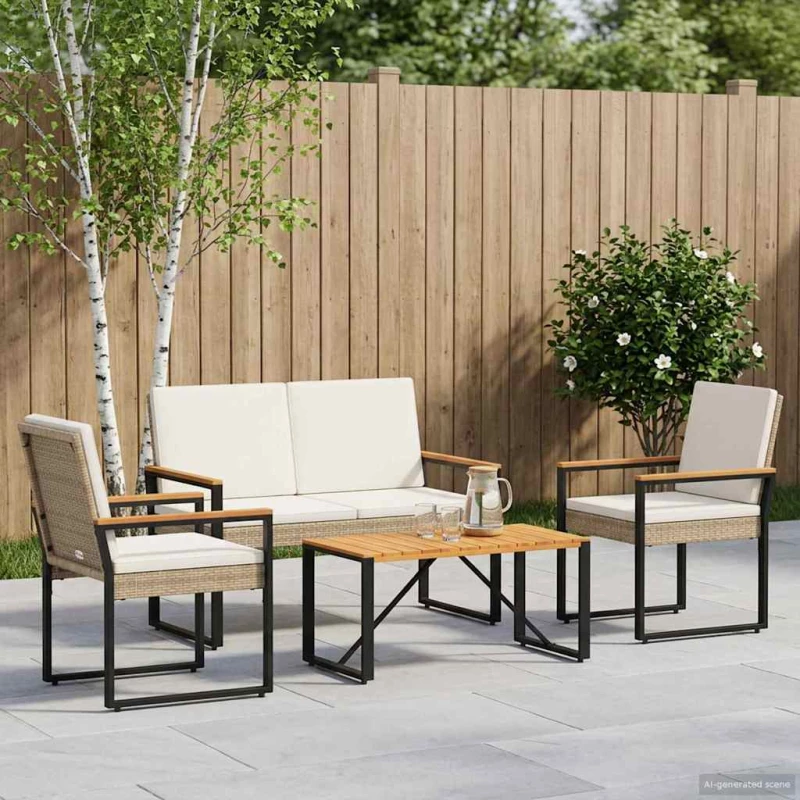 vidaXL Σετ Εξωτερικών Επίπλων 4 pcs Μπεζ και Κρέμ συνθετικό ρατάν