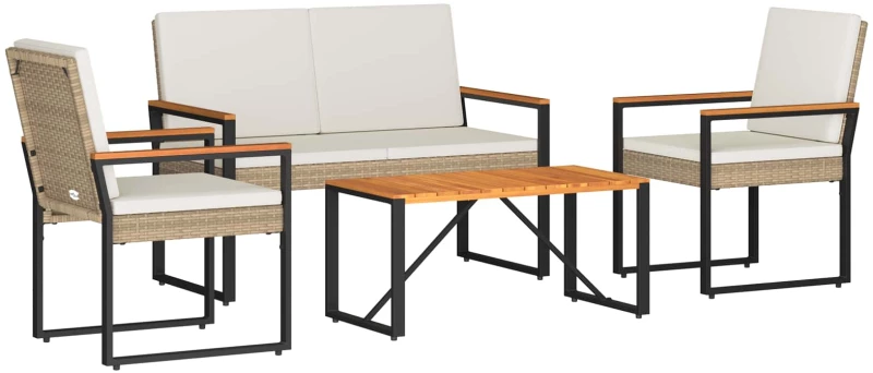 vidaXL Σετ Εξωτερικών Επίπλων 4 pcs Μπεζ και Κρέμ συνθετικό ρατάν