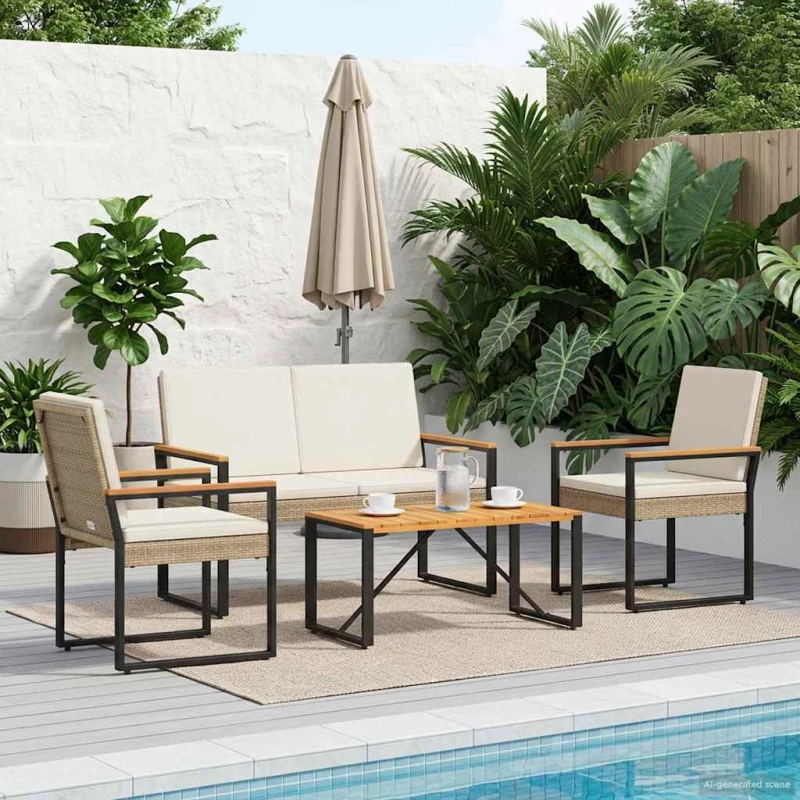vidaXL Σετ Εξωτερικών Επίπλων 4 pcs Μπεζ και Κρέμ συνθετικό ρατάν