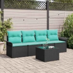 vidaXL Σετ Καναπέ με μαξιλάρι 5 pcs Μαύρο συνθετικό ρατάν