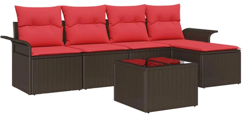 vidaXL Σετ Καναπέ Κήπου με αποθήκευση 6 pcs Καφέ συνθετικό ρατάν