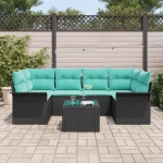 vidaXL Σετ Καναπέ Κήπου με μαξιλάρι 7 pcs Μαύρο συνθετικό ρατάν