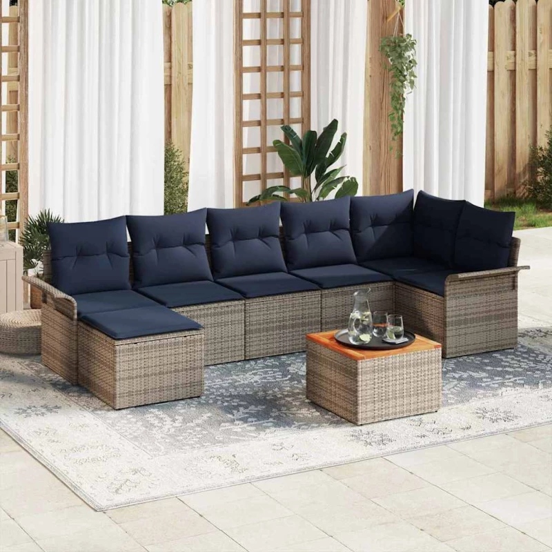 vidaXL Σετ Καναπέ Κήπου 8 pcs Γκρι και Navy Blue συνθετικό ρατάν