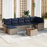 vidaXL Σετ Καναπέ Κήπου 8 pcs Γκρι και Navy Blue συνθετικό ρατάν