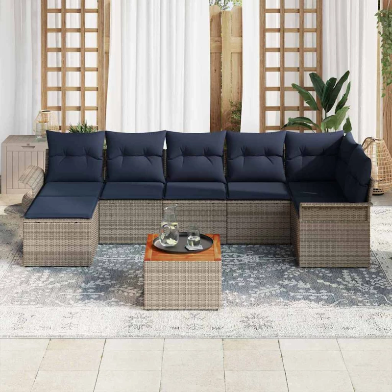 vidaXL Σετ Καναπέ Κήπου 8 pcs Γκρι και Navy Blue συνθετικό ρατάν