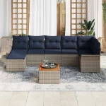 vidaXL Σετ Καναπέ Κήπου 8 pcs Γκρι και Navy Blue συνθετικό ρατάν