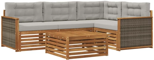 vidaXL Σειρά Καναπέ Εξωτερικού 5 pcs Φυσικό και Ανοιχτό Γκρι