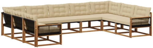 vidaXL Σειρά Καναπέ Εξωτερικού με μαξιλάρι 9 pcs Φυσικό και Μπεζ
