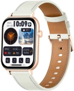 Smartwatch COLMI C28 σε χρυσό χρώμα με λευκό δερμάτινο λουράκι