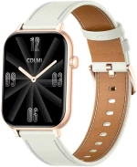 Smartwatch COLMI C28 σε χρυσό χρώμα με λευκό δερμάτινο λουράκι