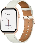 Smartwatch COLMI C28 σε χρυσό χρώμα με λευκό δερμάτινο λουράκι