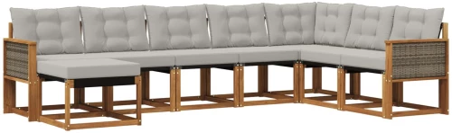vidaXL Σειρά Καναπέ Εξωτερικού 8 pcs Φυσικό και Ανοιχτό γκρι
