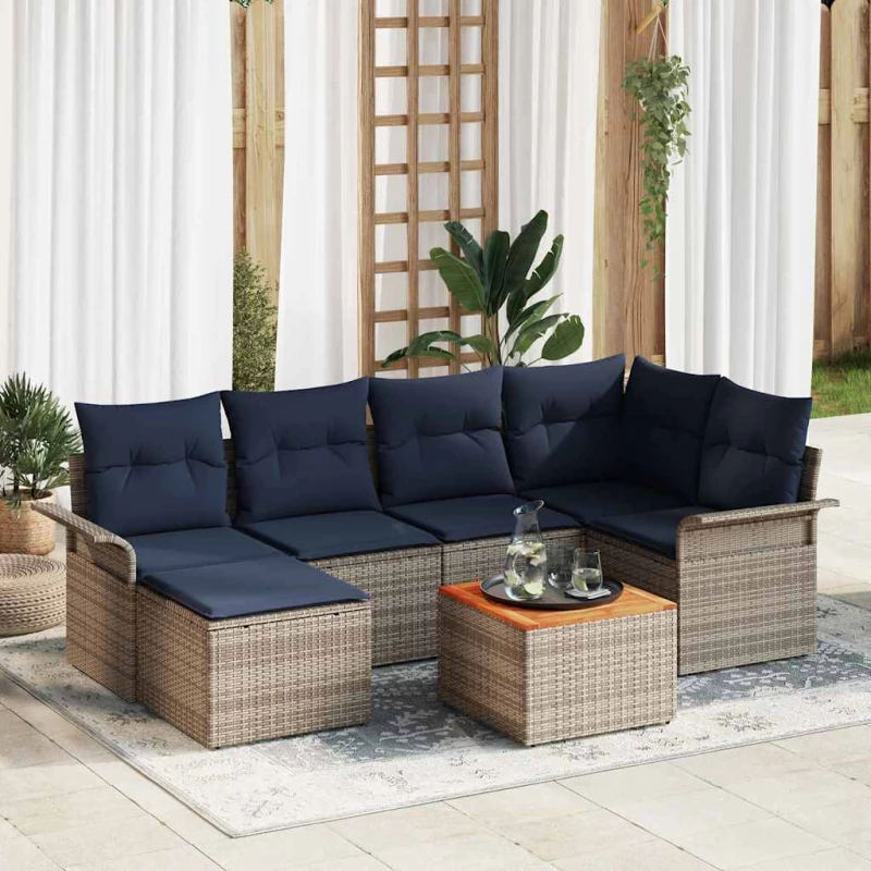 vidaXL Σετ Καναπέ Κήπου με μαξιλάρι 7 pcs Γκρι συνθετικό ρατάν