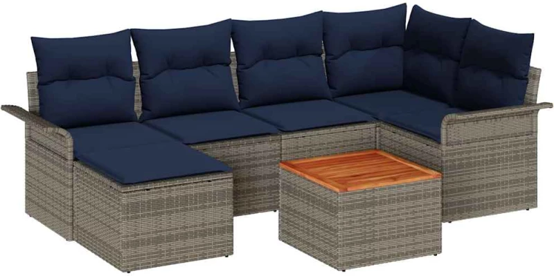 vidaXL Σετ Καναπέ Κήπου με μαξιλάρι 7 pcs Γκρι συνθετικό ρατάν