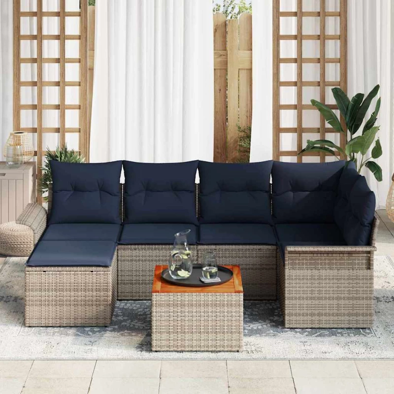 vidaXL Σετ Καναπέ Κήπου με μαξιλάρι 7 pcs Γκρι συνθετικό ρατάν