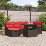 vidaXL Σετ Καναπέ Κήπου με μαξιλάρι 7 pcs Καφέ Πολυ ράταν