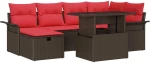vidaXL Σετ Καναπέ Κήπου με μαξιλάρι 7 pcs Καφέ Πολυ ράταν
