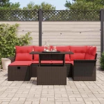 vidaXL Σετ Καναπέ Κήπου με μαξιλάρι 7 pcs Καφέ Πολυ ράταν