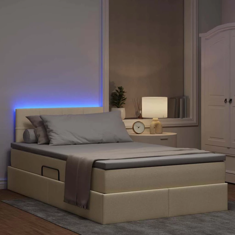 vidaXL Κρεβάτι με αποθηκευτικό χώρο και LED Κρεμ 120 x 190 cm ύφασμα