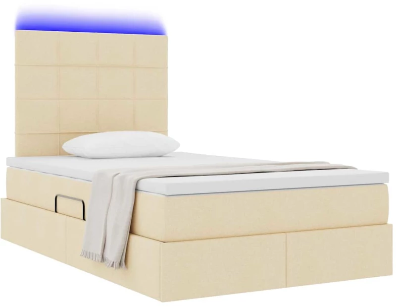 vidaXL Κρεβάτι με αποθηκευτικό χώρο και LED με led Κρεμ 120 x 190 cm