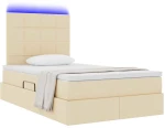 vidaXL Κρεβάτι με αποθηκευτικό χώρο και LED με led Κρεμ 120 x 190 cm