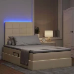vidaXL Κρεβάτι με αποθηκευτικό χώρο και LED με led Κρεμ 120 x 190 cm