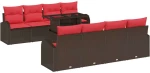 vidaXL Σετ Καναπέ Κήπου με αποθήκευση 9 pcs Καφέ συνθετικό ρατάν