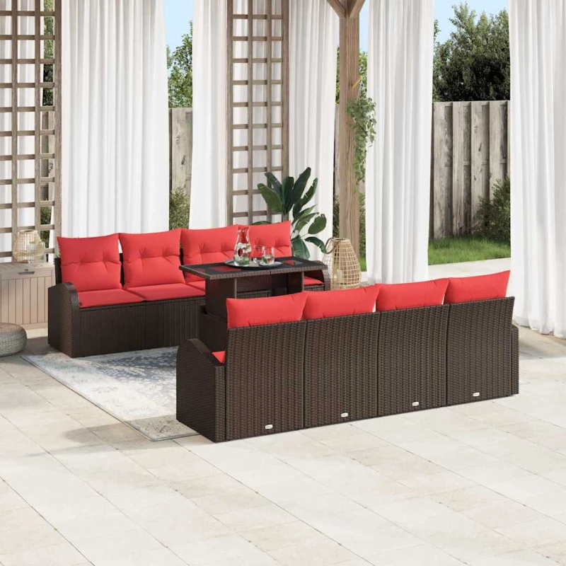 vidaXL Σετ Καναπέ Κήπου με αποθήκευση 9 pcs Καφέ συνθετικό ρατάν