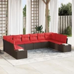 vidaXL Σετ Καναπέ Κήπου με μαξιλάρι 10 pcs Καφέ συνθετικό ρατάν