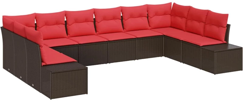 vidaXL Σετ Καναπέ Κήπου με μαξιλάρι 10 pcs Καφέ συνθετικό ρατάν