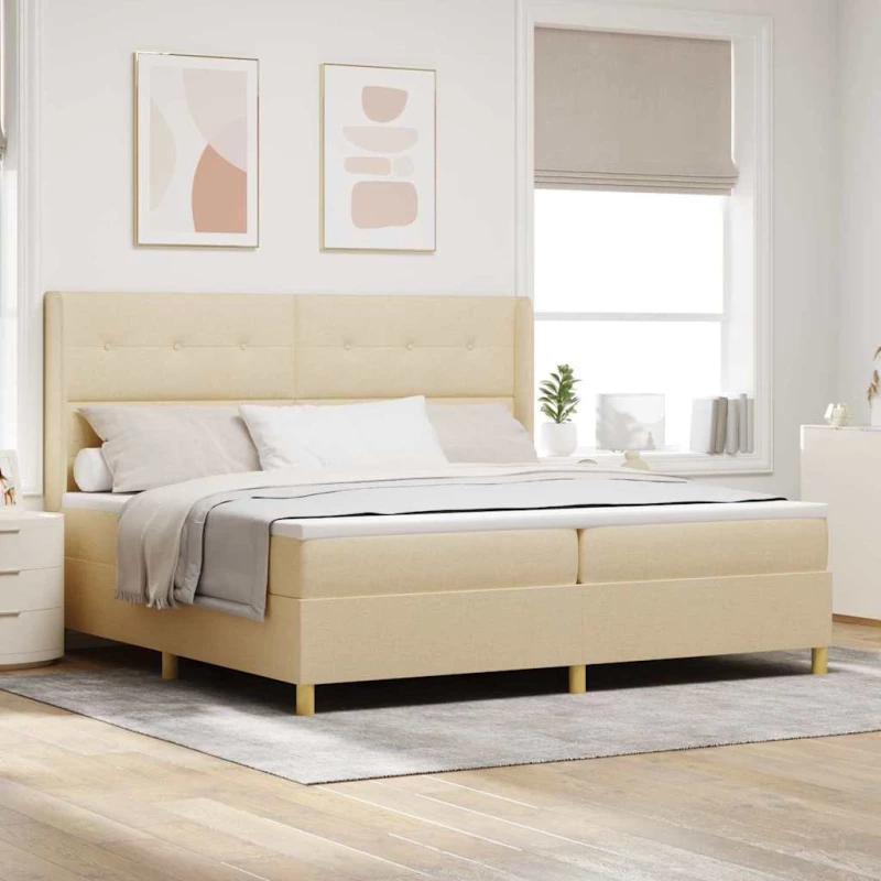 vidaXL Κρεβάτι με ελατήρια με στρώμα Κρεμ 200 x 200 cm ύφασμα