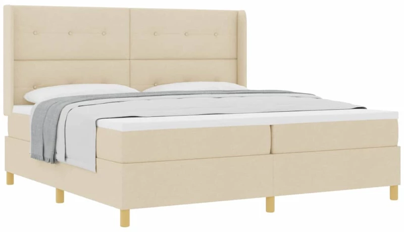 vidaXL Κρεβάτι με ελατήρια με στρώμα Κρεμ 200 x 200 cm ύφασμα
