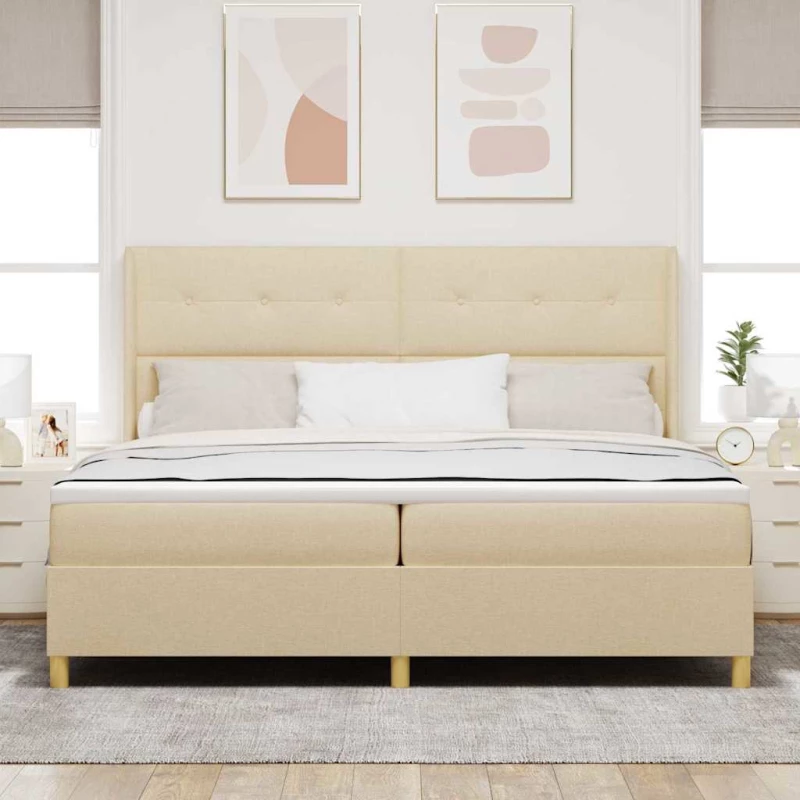 vidaXL Κρεβάτι με ελατήρια με στρώμα Κρεμ 200 x 200 cm ύφασμα