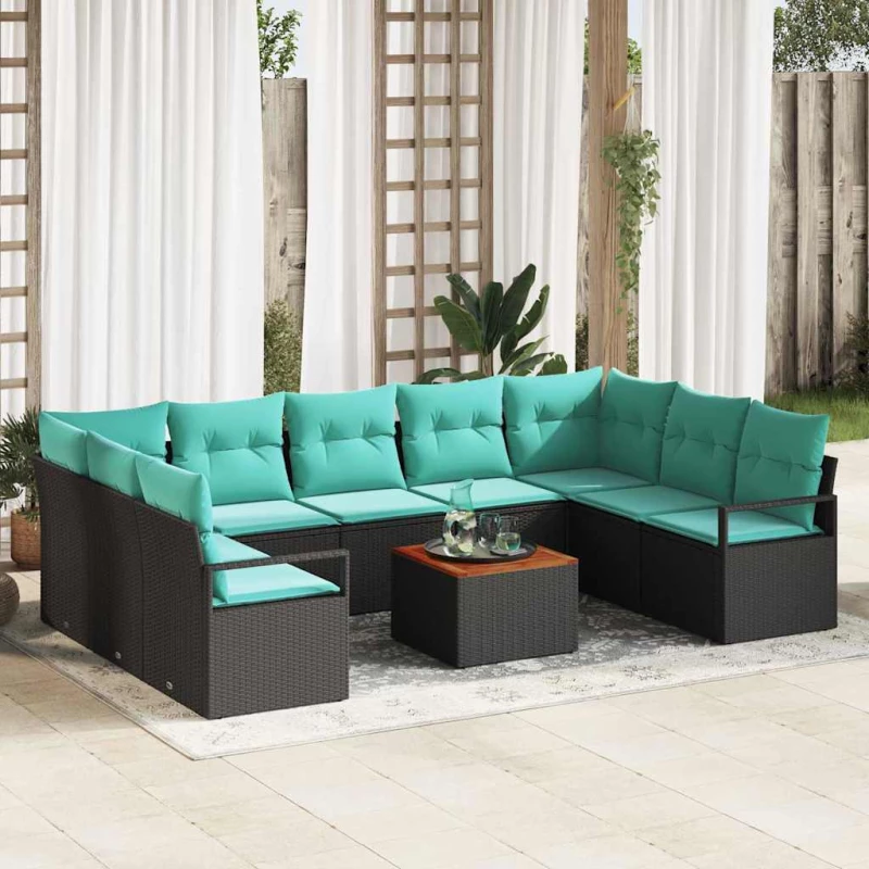 vidaXL Σετ Καναπέ Κήπου με μαξιλάρι 10 pcs Μαύρο συνθετικό ρατάν