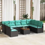 vidaXL Σετ Καναπέ Κήπου με μαξιλάρι 10 pcs Μαύρο συνθετικό ρατάν