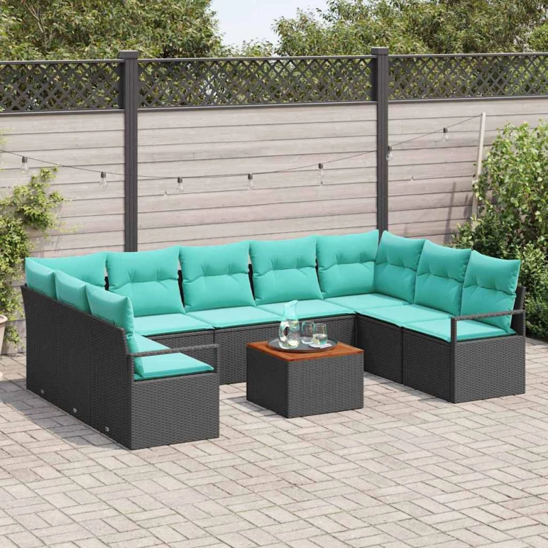 vidaXL Σετ Καναπέ Κήπου με μαξιλάρι 10 pcs Μαύρο συνθετικό ρατάν